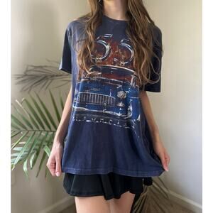 Lucky Brand Chevy Chevrolet Distressed Blue Short Sleeve T Shirt